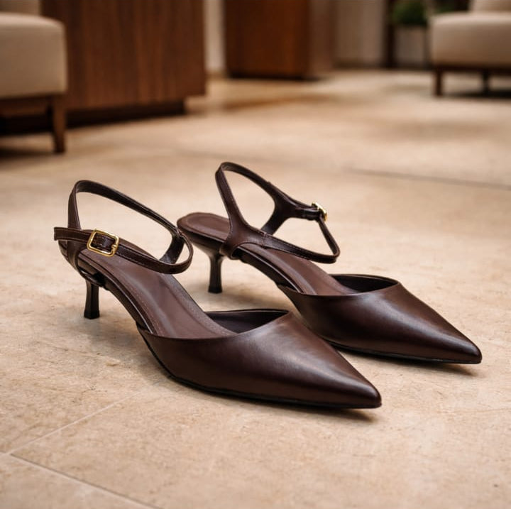5cm Brown Pointed Toe Pumps
