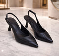 8cm Black Matte Leather Slingback