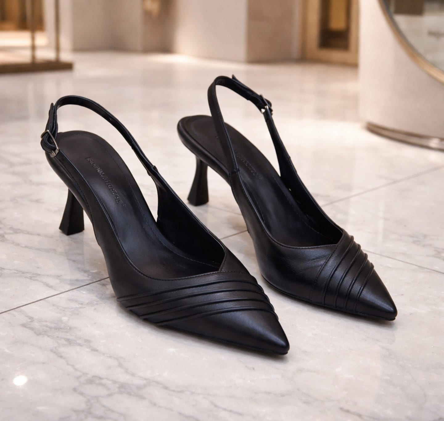 8cm Black Matte Leather Slingback