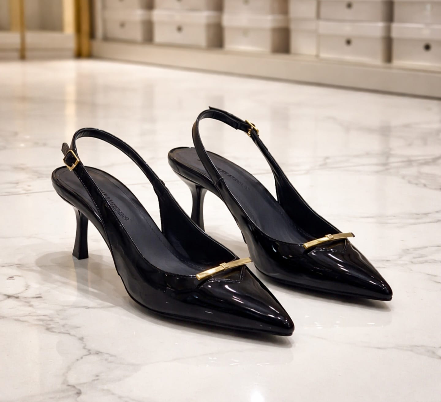 8cm Black Patent Leather Slingback