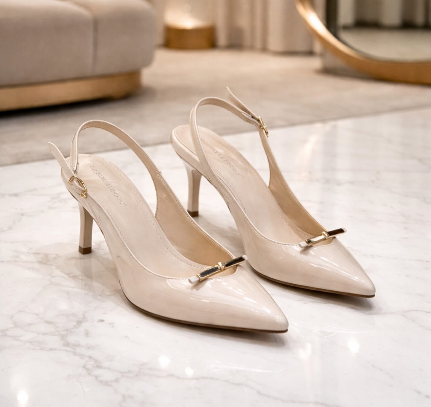 8cm Ecru Patent Leather Slingback