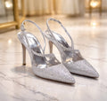 11cm Satin Silver Evening Pumps