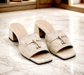 6.5cm Suede ecru Block Heel Mules