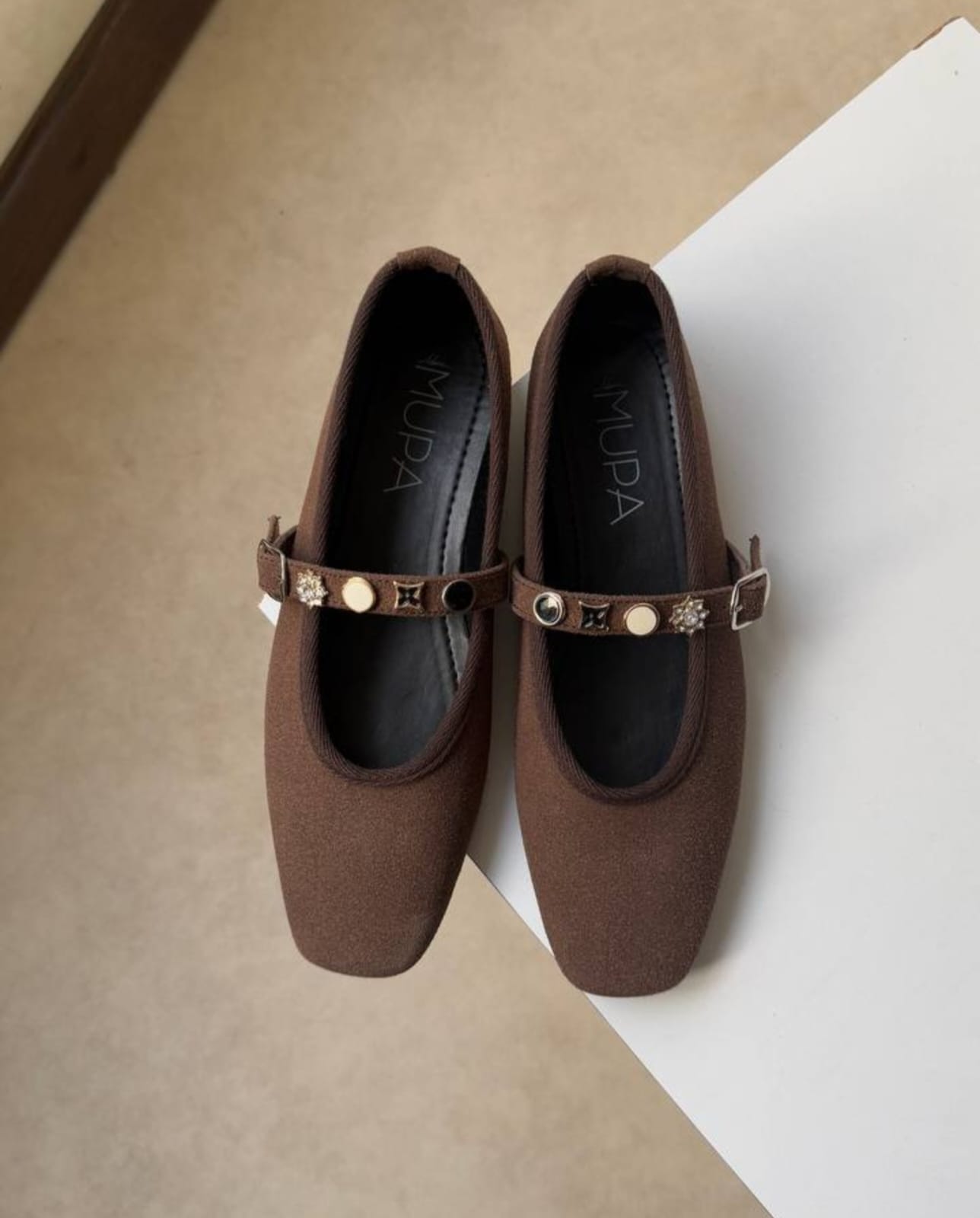 Squared Brown Toe Ballerinas -Warm