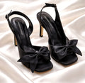 9.5cm Satin Black Heeled Sandals