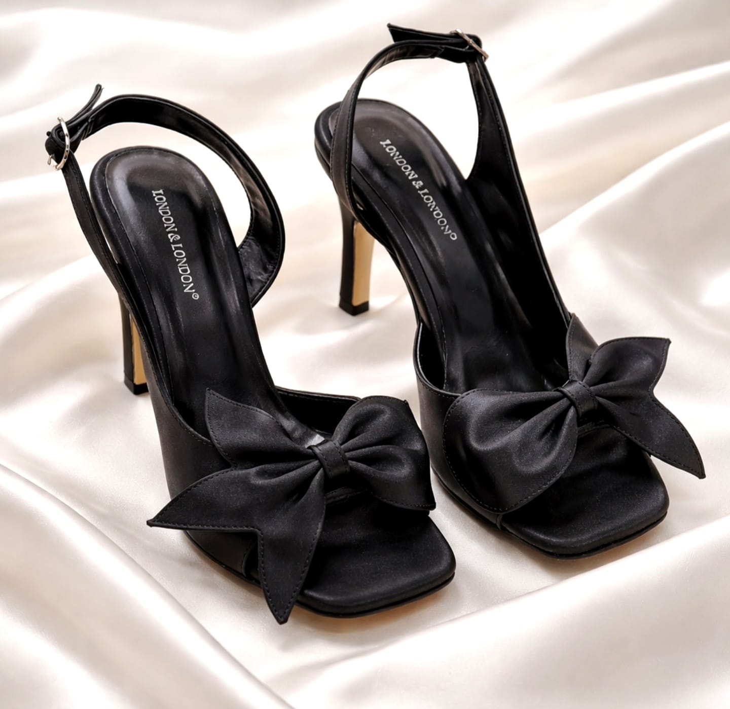 9.5cm Satin Black Heeled Sandals