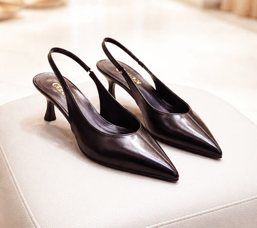6.5cm Brown Pointed Toe Slingback - Monroe Lace