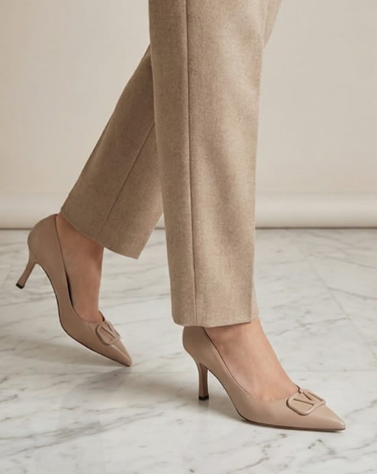 9cm Beige Buckle Detail Pumps