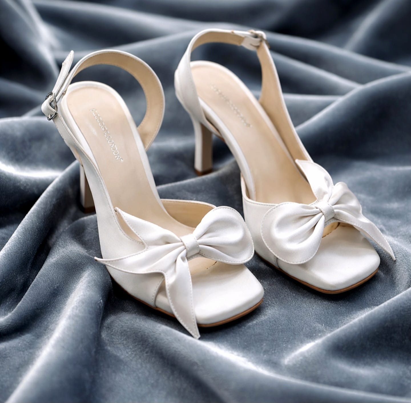 9.5cm Silver Satin Bow Heeled Sandals