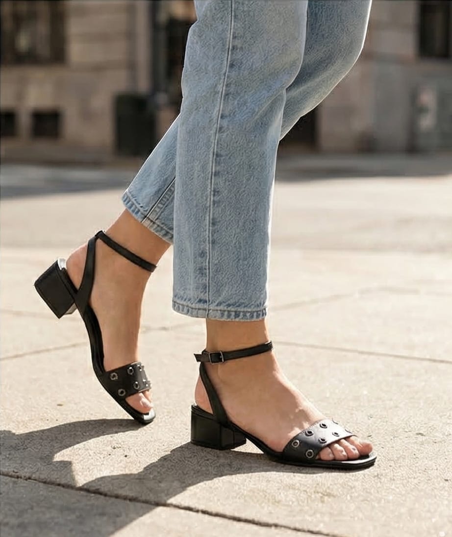 4.5cm Black Casual Heeled Sandals
