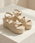 8cm Platform Beige Wedge Sandals