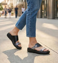 4cm Leather Snake Print Wedge Slides