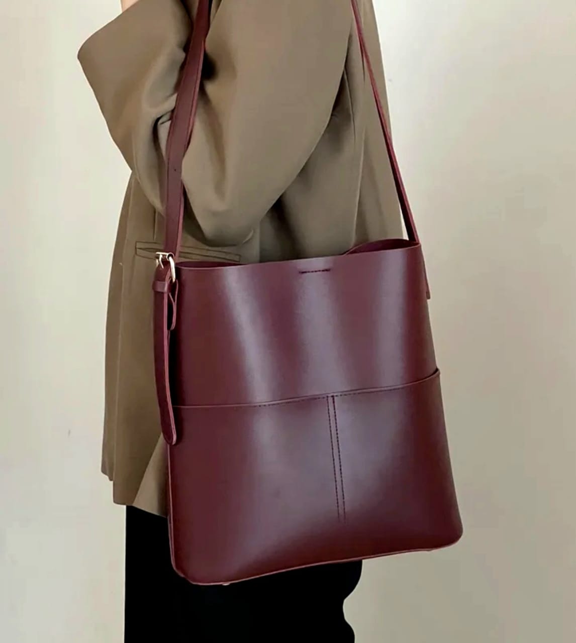 Casual Burgundy Shoulder Bag
