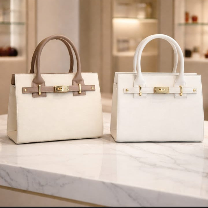 Medium Beige Textured Handbag
