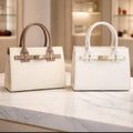 Medium White Textured Handbag