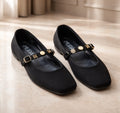 Squared Black Toe Ballerinas - Warm