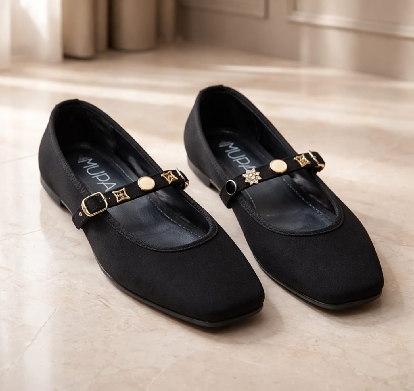 Squared Black Toe Ballerinas - Warm