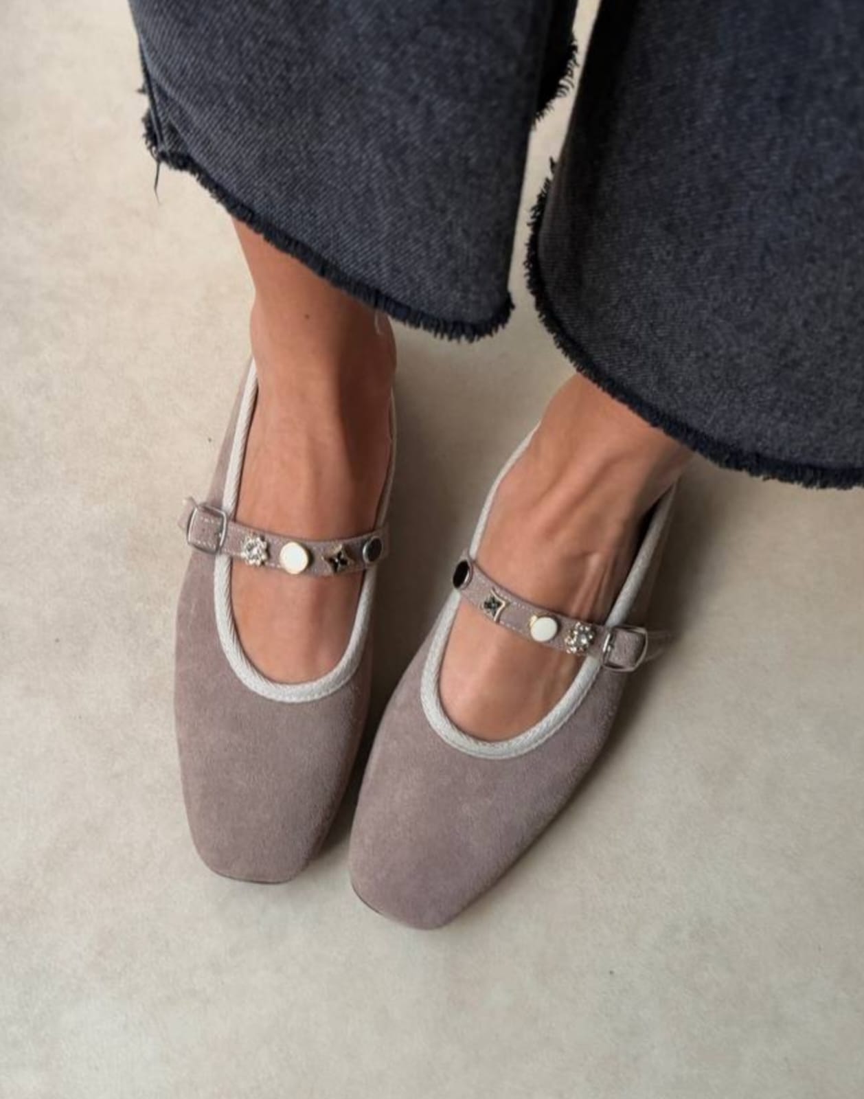 Squared Greige Toe Ballerinas