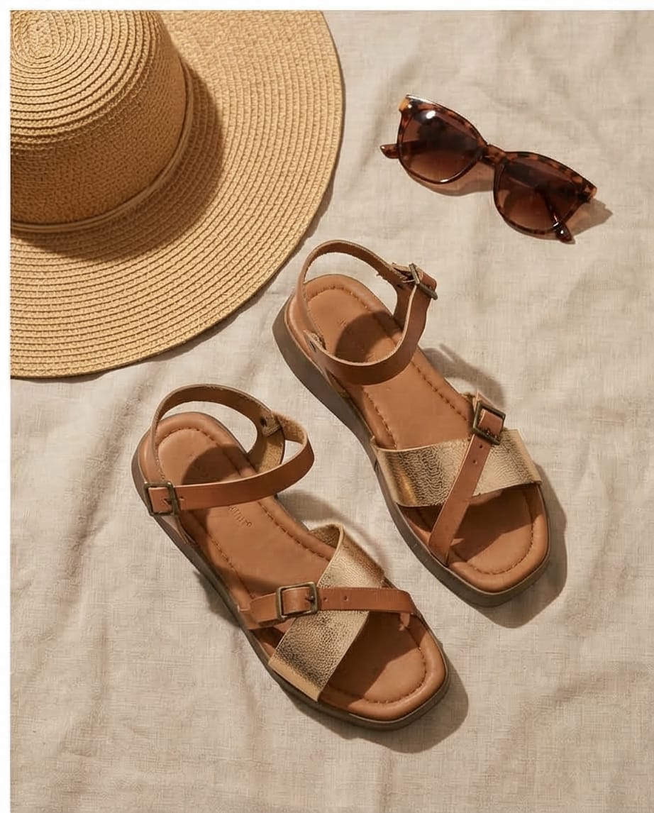 3cm Havane Leather Wedge Sandals