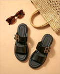 Black Leather Slides