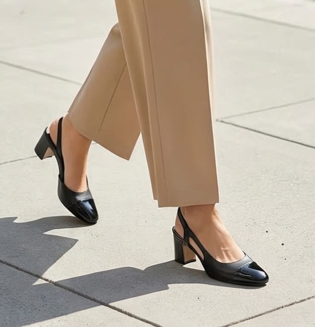 7cm Black Leather Cap-Toe Slingback