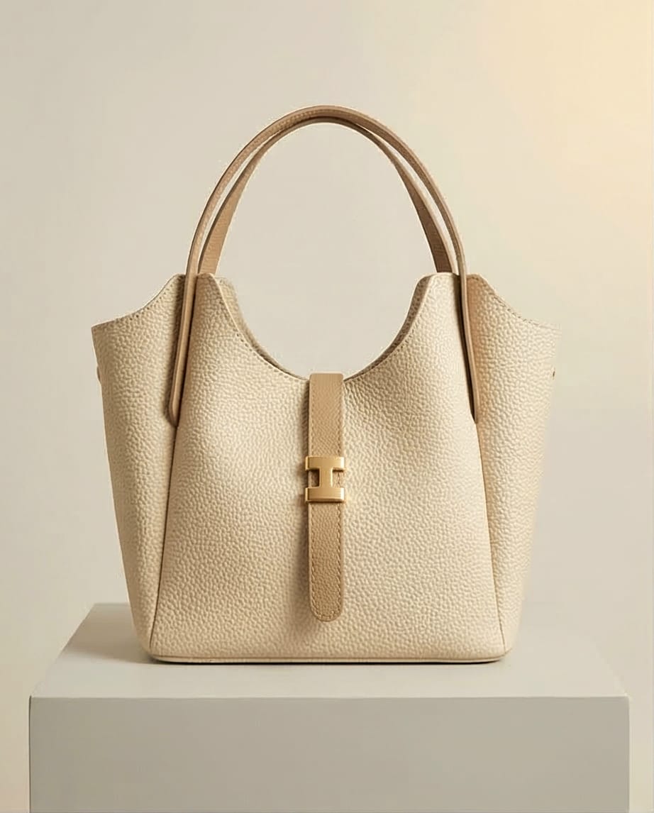 Casual Beige Bucket Handbag