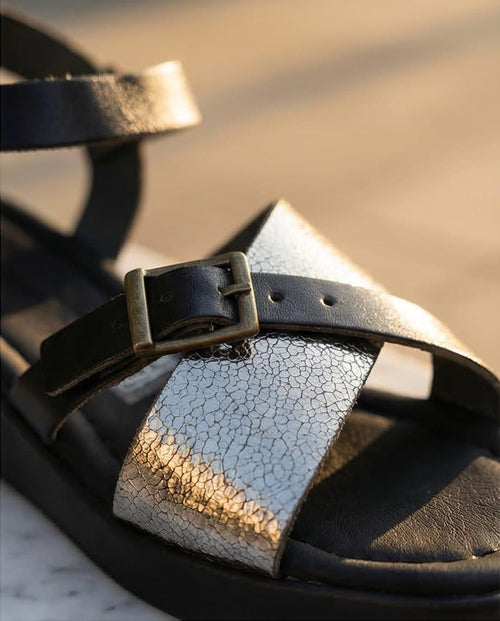 3cm Black Leather Wedge Sandals