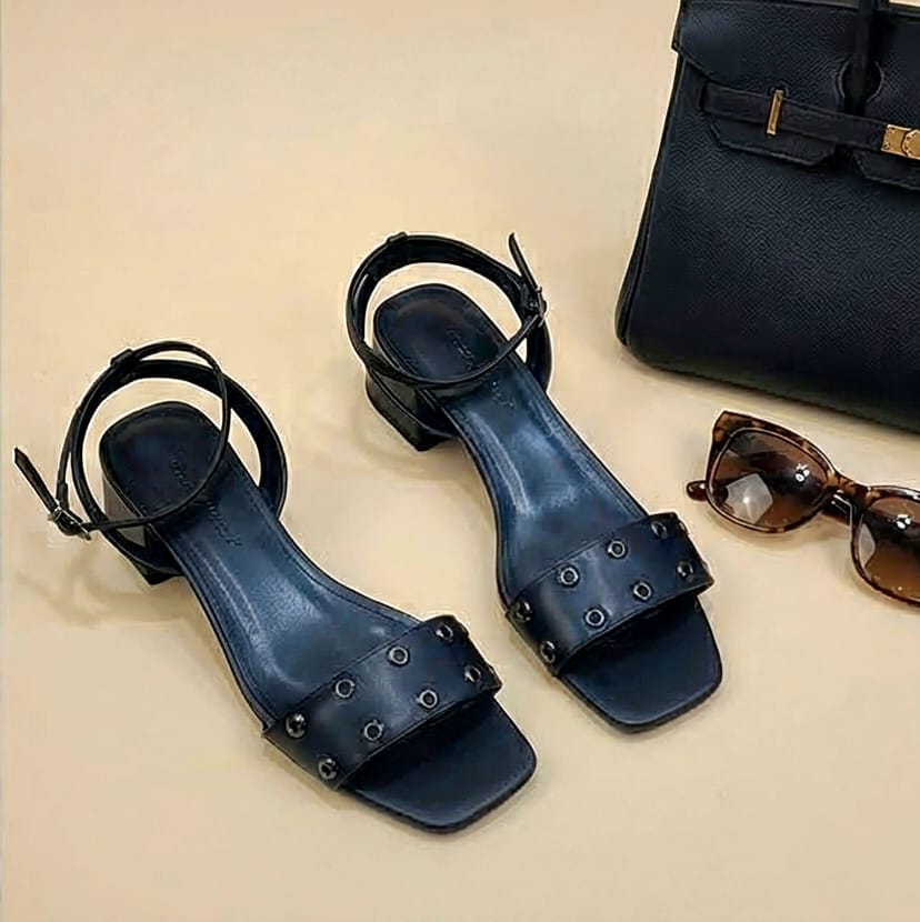 4.5cm Black Casual Heeled Sandals
