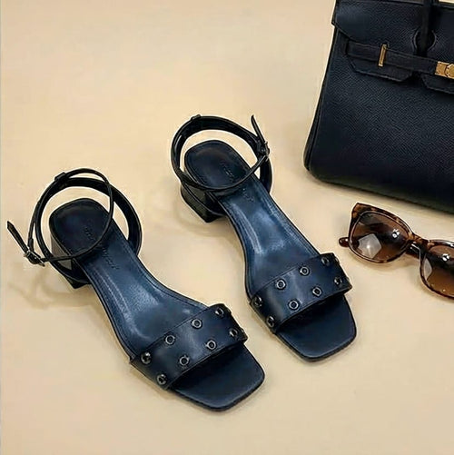 4.5cm Black Casual Heeled Sandals