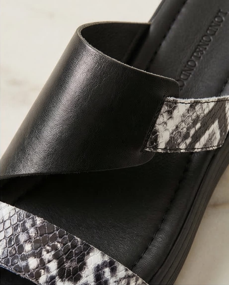 4cm Leather Snake Print Wedge Slides
