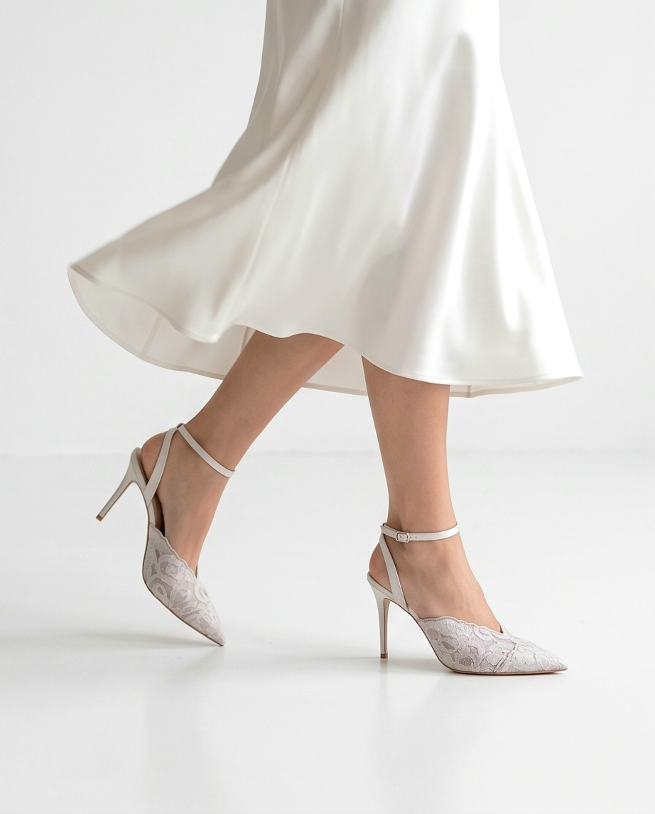 10cm heel white dentelles shoes