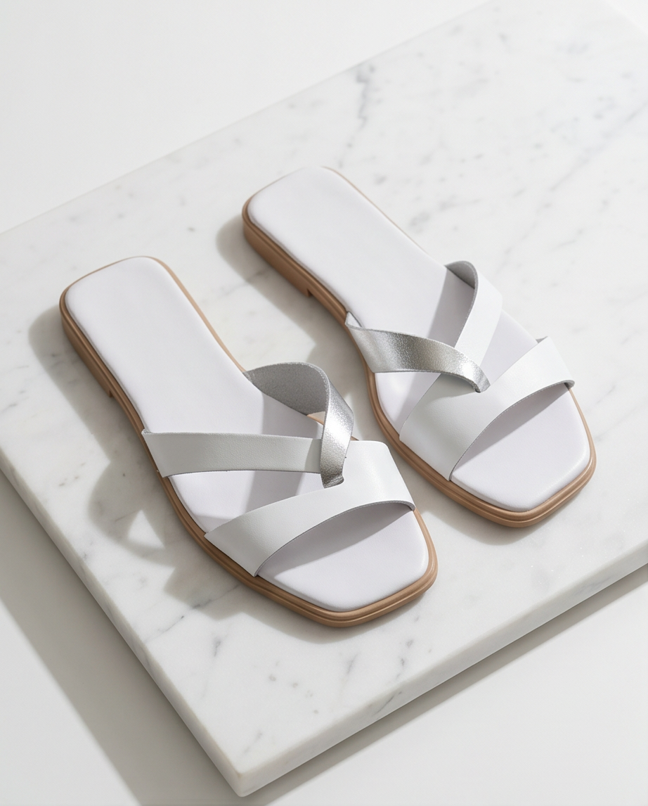 White Monroe Lace non-slip slides with cushioned straps, perfect for casual wear and comfortable walking.