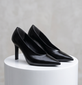 Black 9cm stiletto heel from Monroe Lace featuring sleek design and pointed toe, perfect for elegant footwear.