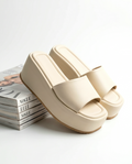 7.5cm height beige wedge slides
