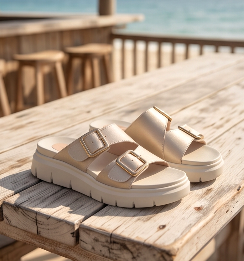 Chuncky ecru slides - Monroe Lace