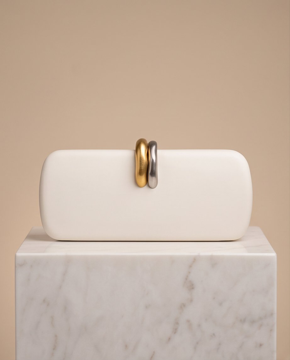 Pearl white Monroe Lace evening clutch bag measuring 24cm by 18cm with elegant design and satin finish.