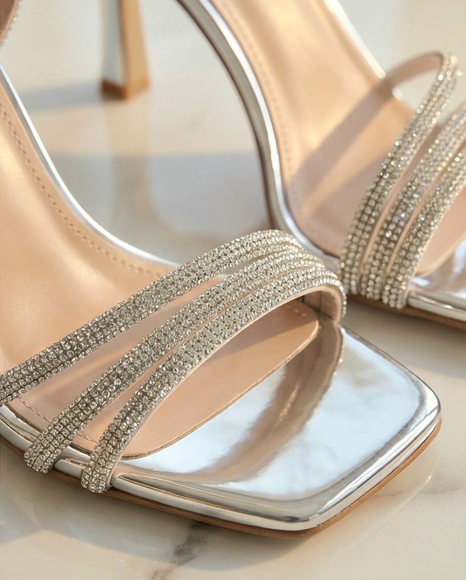 9cm heel strass silver sandals