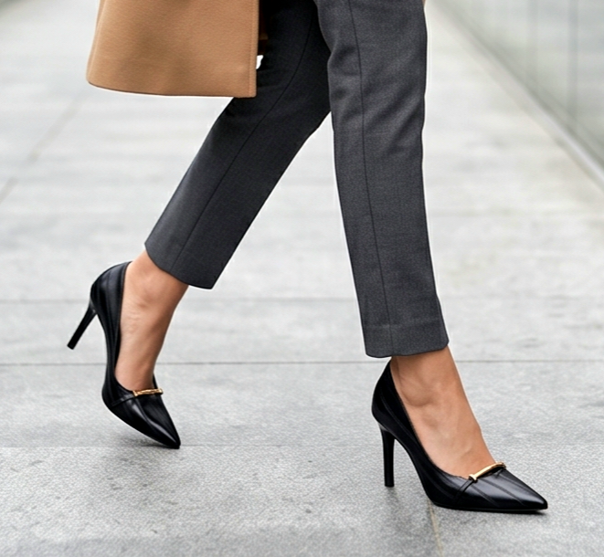 Black Monroe Lace dressy pumps with 8cm heels, stylish and elegant footwear for formal occasions.