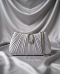 Satin silver evening bag
