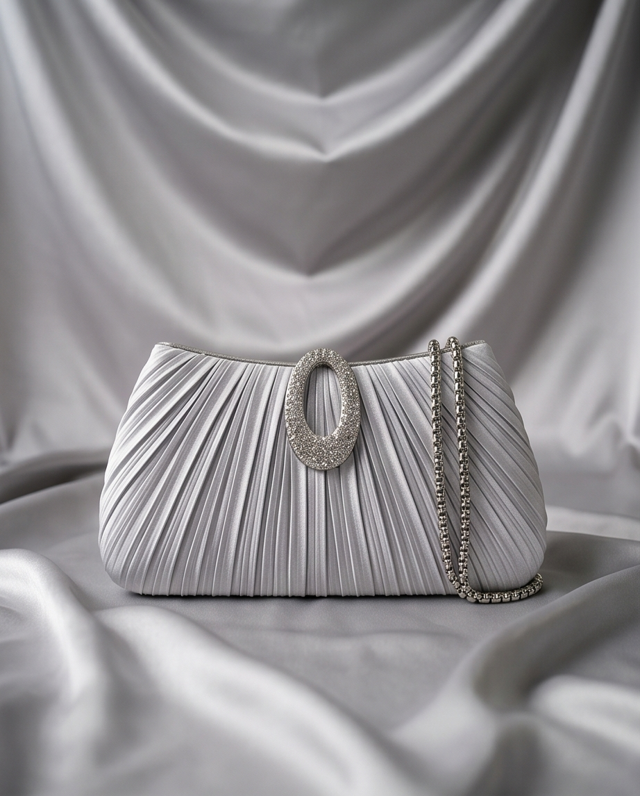 Satin silver evening bag