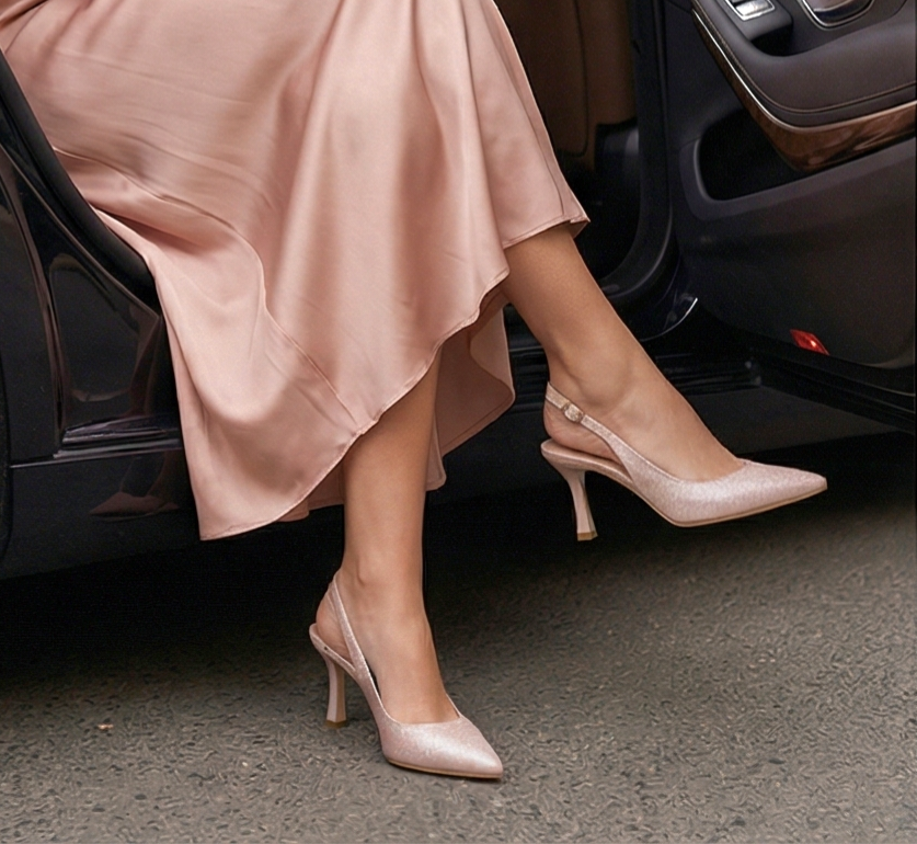 7cm heel shimmery pink slingback