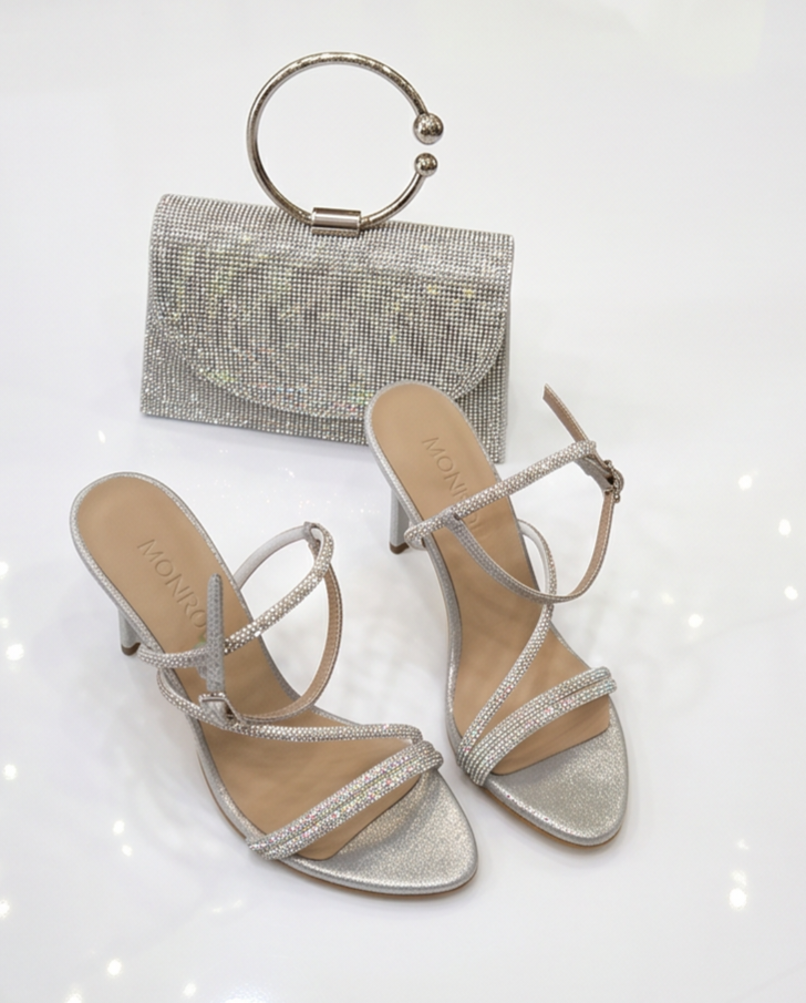 Monroe Lace 9cm heel crystal strap sandals featuring elegant design with sparkling crystal straps and open toe style.