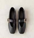 Black Monroe Lace non-slip ballerinas with rounded toes and cushioned insoles, showcasing a sleek, comfortable footwear design.