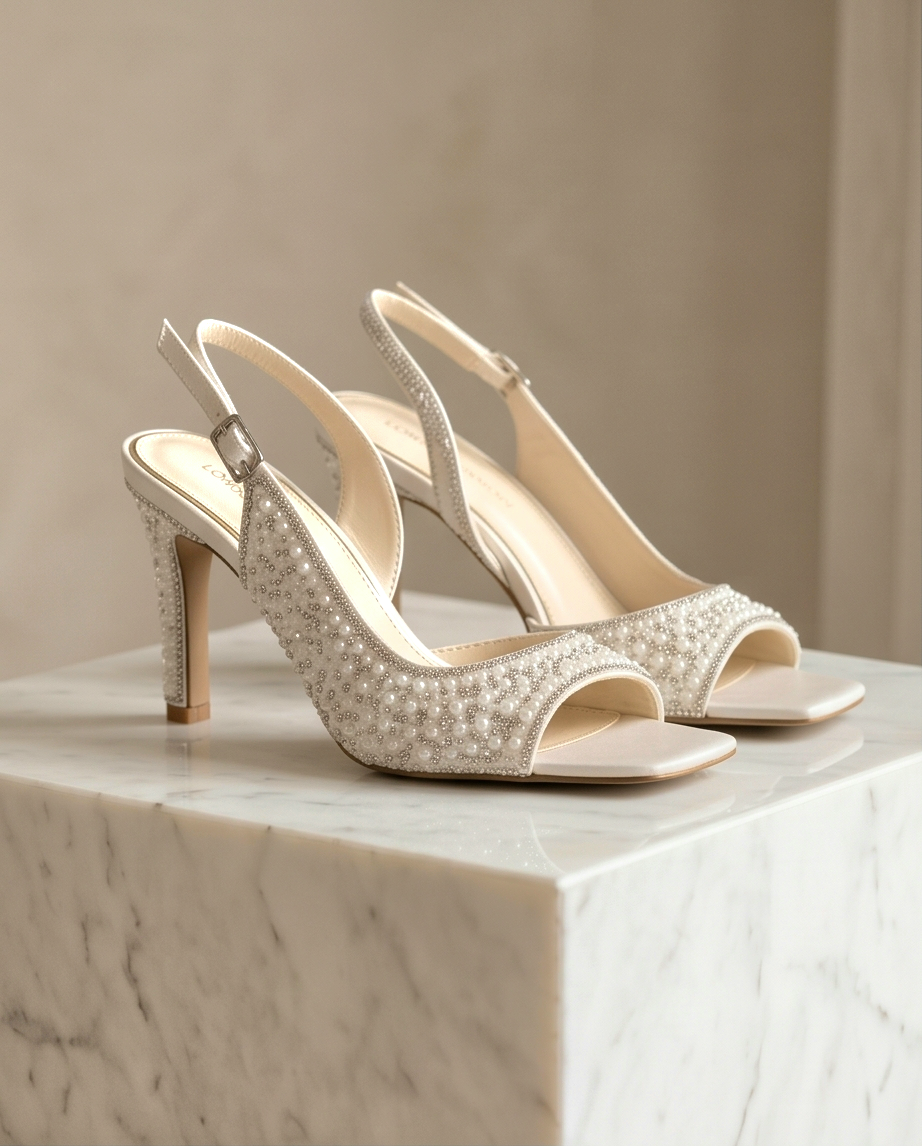 10cm heel pearl white sandals