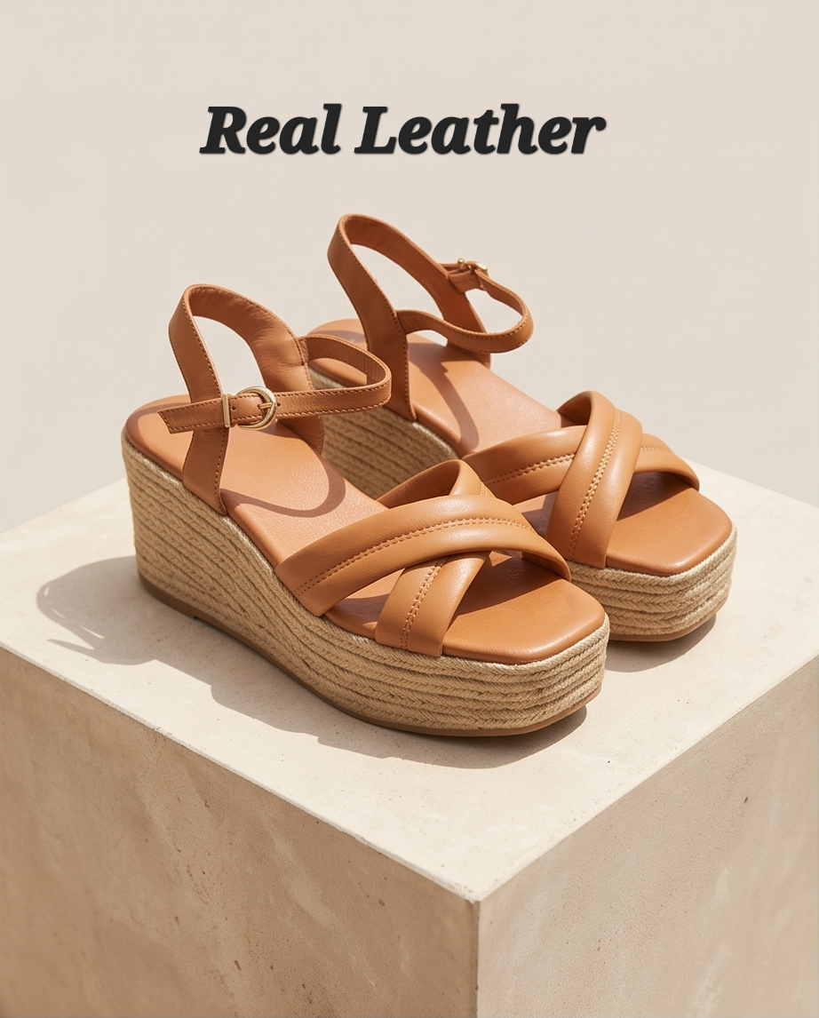 9cm height real Leather wedges