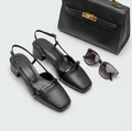 4cm heel black slingback shoes