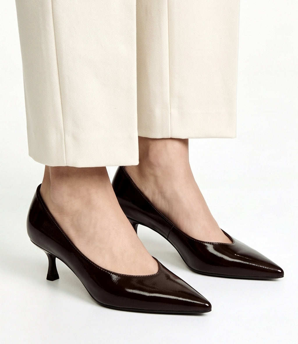 Black Monroe Lace 6cm heel pumps with pointed toe and elegant design, perfect for formal or professional outfits.