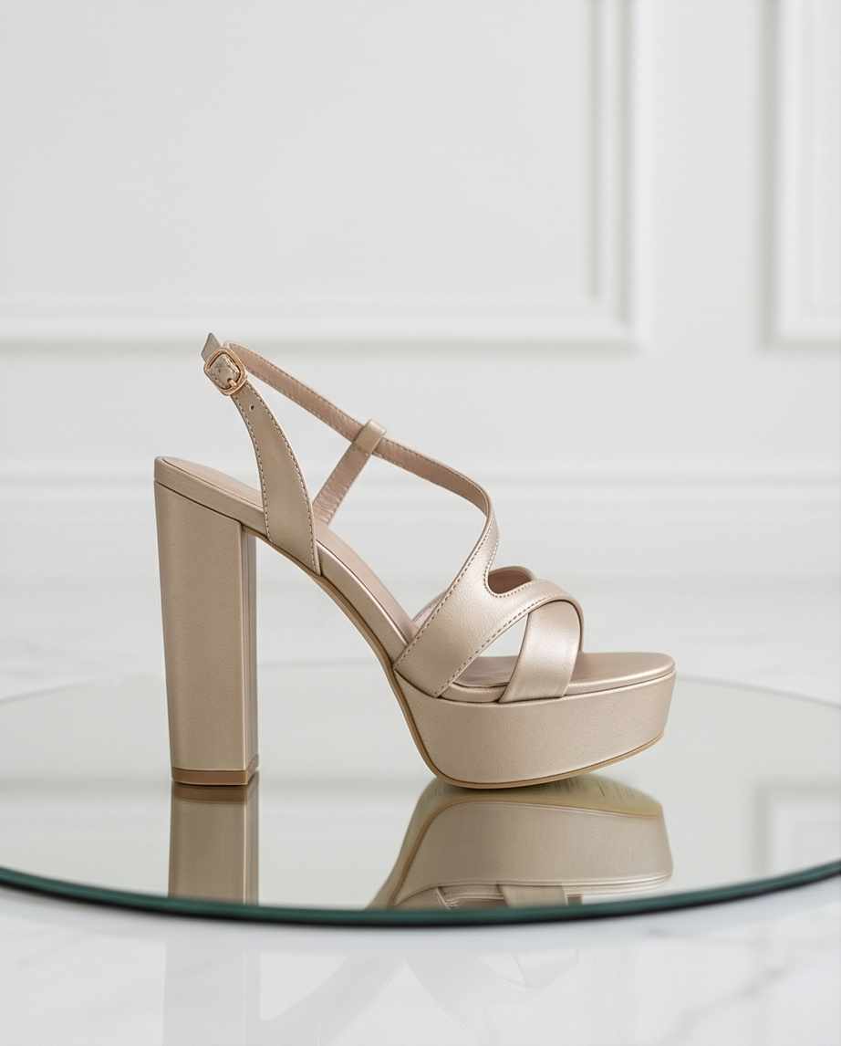 12.5cm heel shimmery champagne platform sandals