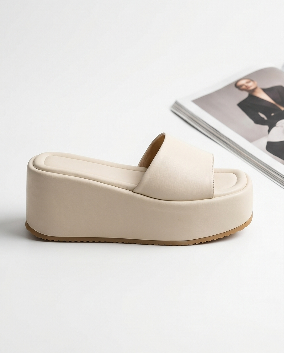 7.5cm height beige wedge slides