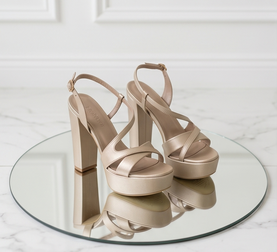 12.5cm heel shimmery champagne platform sandals